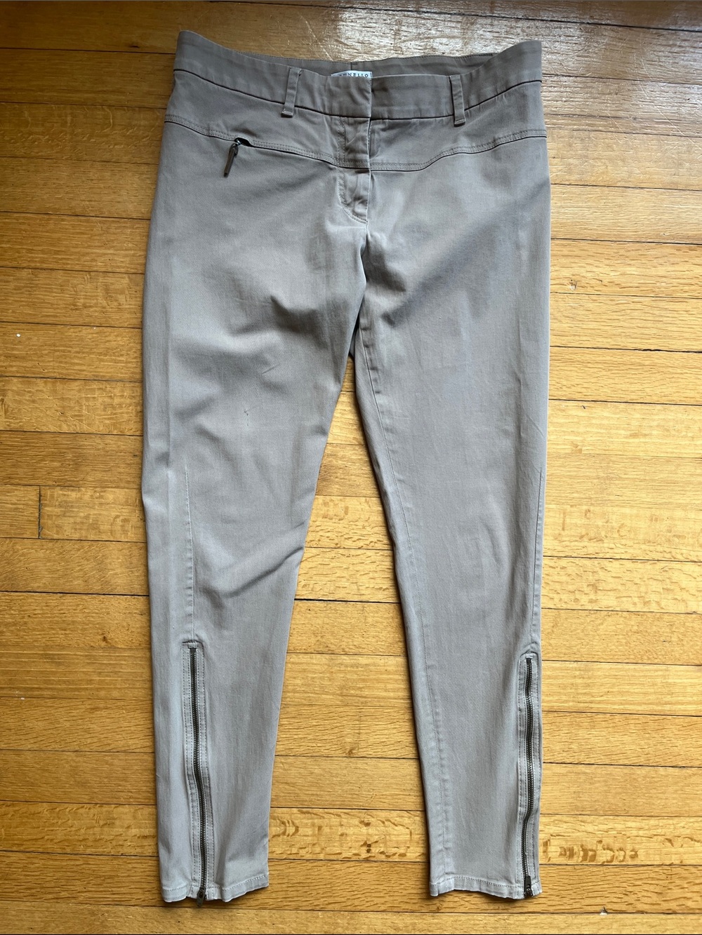 Brunello Cucinelli tan slim zipper leggings, 8